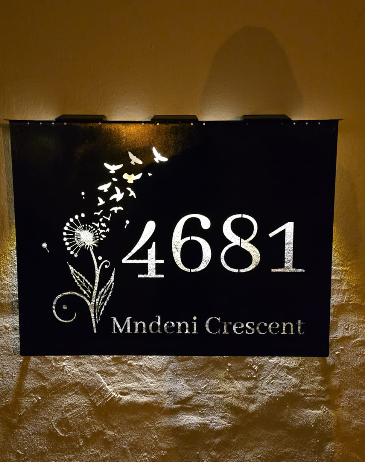 Backlit laser cut steel sign, crescent motif — MoreThanDecor